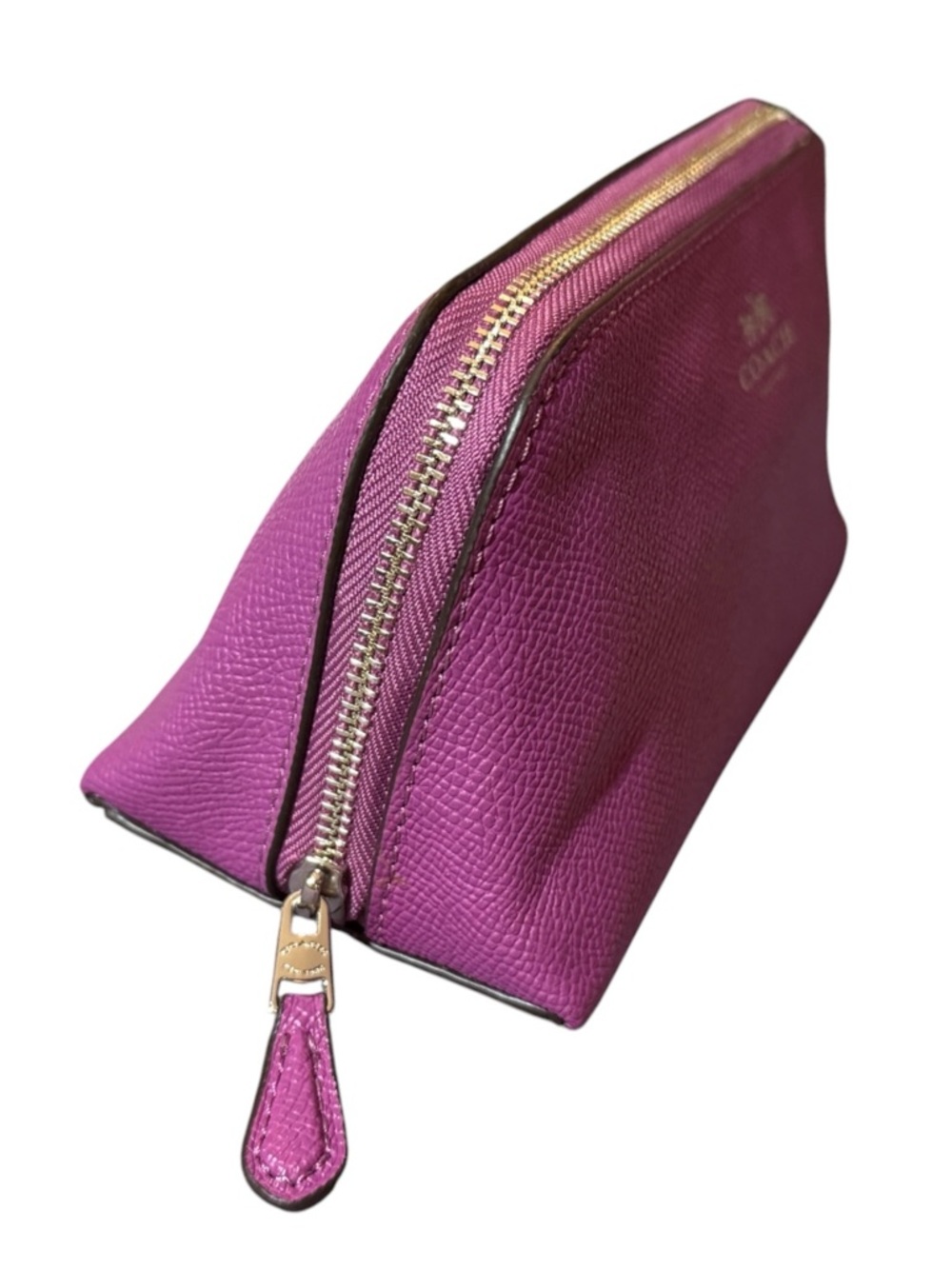 Coach Magenta Crossgrain Leather Cosmetic Pouch, Like New! 💜🩷 - Picture 2 of 14